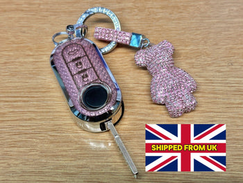 Pink/Silver Bling Diamante Key Remote Cover Case For Fiat 500 Punto + other