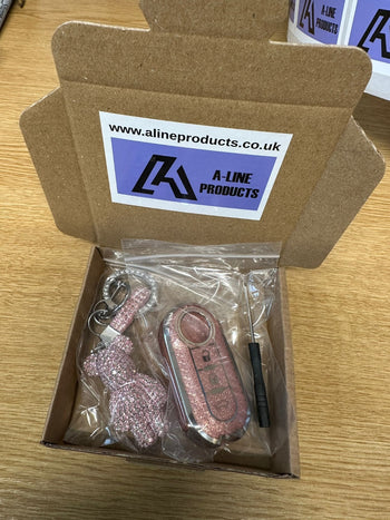 Pink/Silver Bling Diamante Key Remote Cover Case For Fiat 500 Punto + other