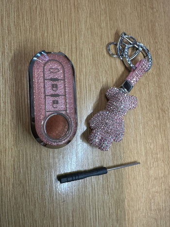 Pink/Silver Bling Diamante Key Remote Cover Case For Fiat 500 Punto + other