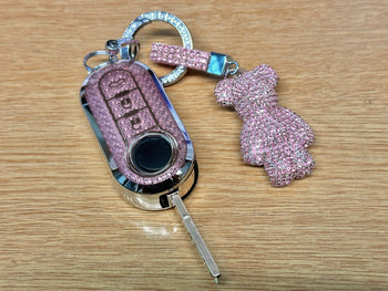 Pink/Silver Bling Diamante Key Remote Cover Case For Fiat 500 Punto + other