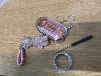 Pink/Silver Bling Diamante Key Remote Cover Case For Fiat 500 Punto + other