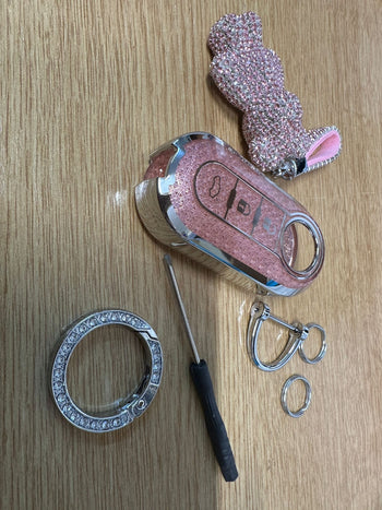 Pink/Silver Bling Diamante Key Remote Cover Case For Fiat 500 Punto + other