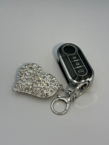 Silver/black Heart Bling Diamante Key Remote Cover Case For Fiat 500 + other