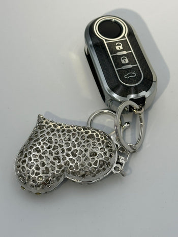Silver/black Heart Bling Diamante Key Remote Cover Case For Fiat 500 + other