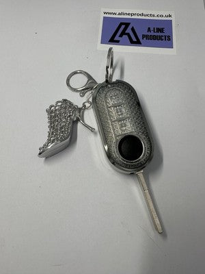 Silver high heal Bling Diamante Key Remote Cover Case keyring For Fiat 500
