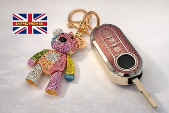Pink Rhinestone Bear Key Ring/Designed for Fiat 500 key plus others makes
