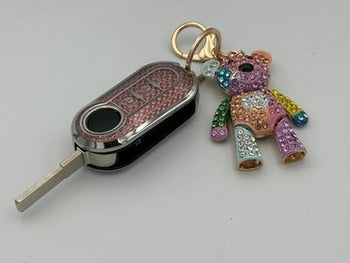 Pink Rhinestone Bear Key Ring/Designed for Fiat 500 key plus others makes