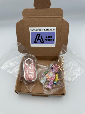 Pink Rhinestone Bear Key Ring/Designed for Fiat 500 key plus others makes