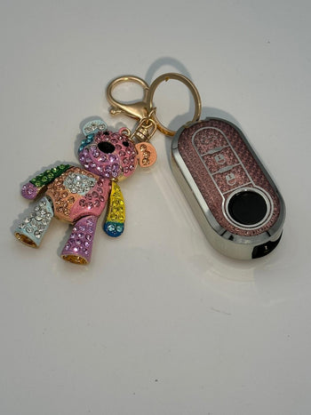 Pink Rhinestone Bear Key Ring/Designed for Fiat 500 key plus others makes