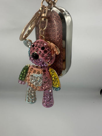 Pink Rhinestone Bear Key Ring/Designed for Fiat 500 key plus others makes