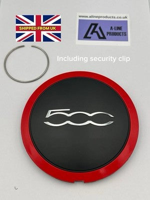 FITS Fiat 500 2012 – 2022 133mm WHEEL COVER CENTRE HUB CAP RED SILVER