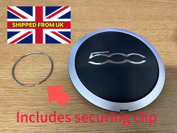 Aftermarket Fiat 500 , HUB CAP SILVERY INCLUDES SECURING CLIP , SINGLE