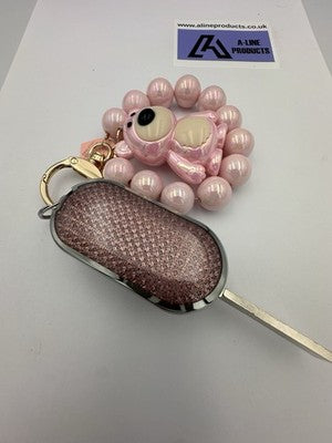 Pink / Pearl bead Key Remote Cover Case For Fiat 500 Punto + others