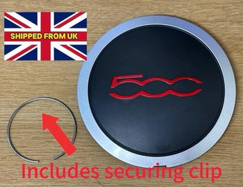 FITS Fiat 500 2012 – 2022 133mm WHEEL COVER CENTRE HUB CAP SILVER RED