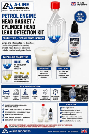 Combustion Leak Tester Head Gasket Test kit Block Sniff Fluid PETROL both sizes