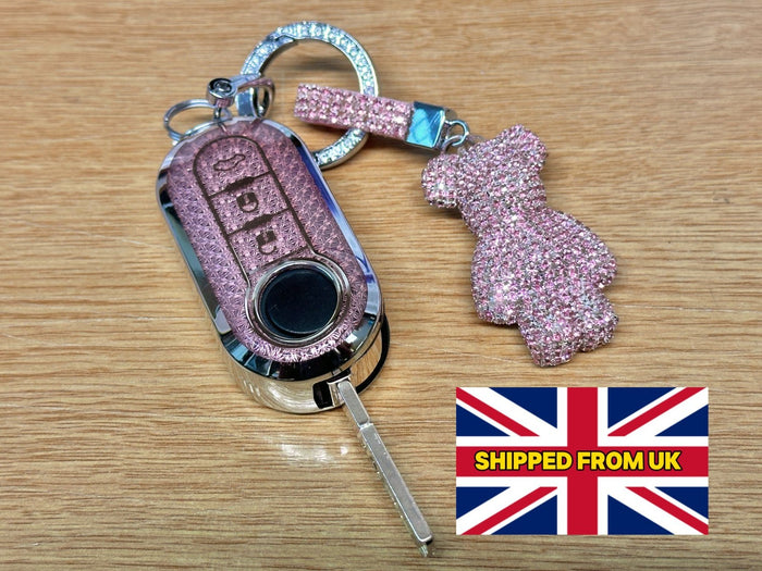 Pink/Silver Bling Diamante Key Remote Cover Case For Fiat 500 Punto + other
