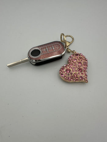 Fiat500 Heart Bling Diamante Key Remote Cover Case /keyring For Pink/Silver