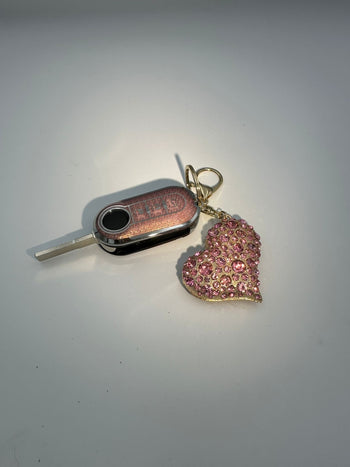 Fiat500 Heart Bling Diamante Key Remote Cover Case /keyring For Pink/Silver