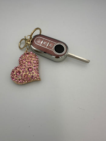 Fiat500 Heart Bling Diamante Key Remote Cover Case /keyring For Pink/Silver
