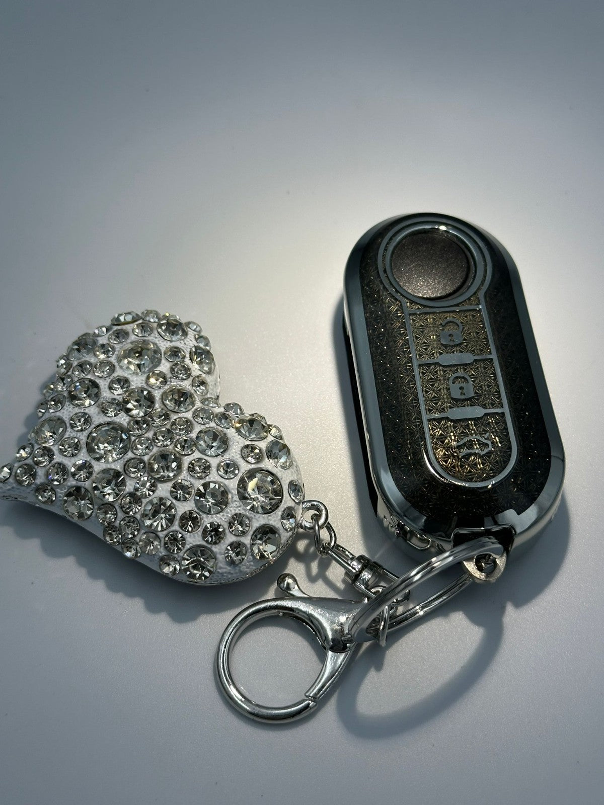 Silver/black Heart Bling Diamante Key Remote Cover Case For Fiat 500 + other