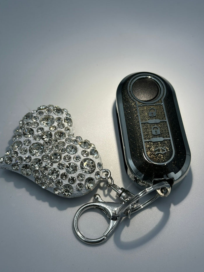 Silver/black Heart Bling Diamante Key Remote Cover Case For Fiat 500 + other