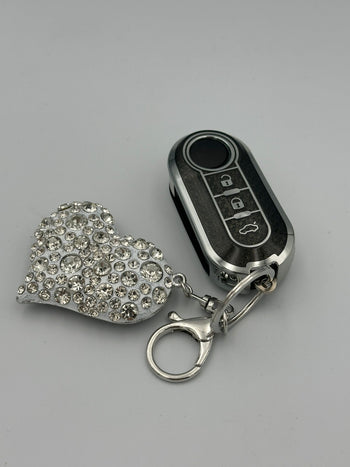 Silver/black Heart Bling Diamante Key Remote Cover Case For Fiat 500 + other