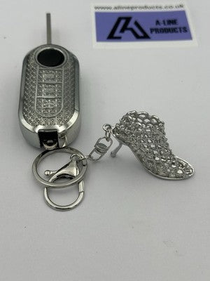 Silver high heal Bling Diamante Key Remote Cover Case keyring For Fiat 500
