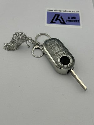 Silver high heal Bling Diamante Key Remote Cover Case keyring For Fiat 500