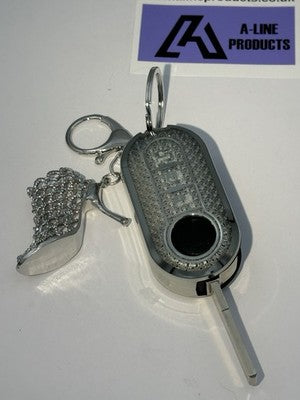 Silver high heal Bling Diamante Key Remote Cover Case keyring For Fiat 500