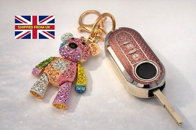 Pink Rhinestone Bear Key Ring/Designed for Fiat 500 key plus others makes