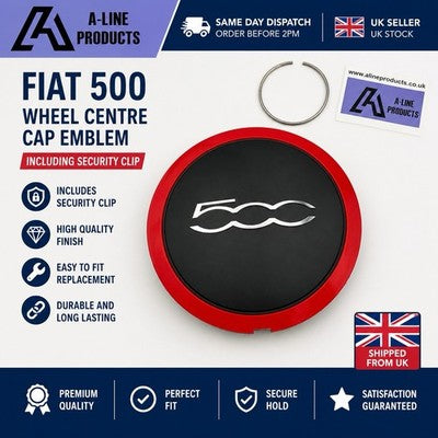 FITS Fiat 500 2012 – 2022 133mm WHEEL COVER CENTRE HUB CAP RED SILVER