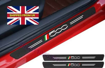 Aftermarket Fiat 500 2pcs Carbon Fiber Colour Door Sill Protector Stickers