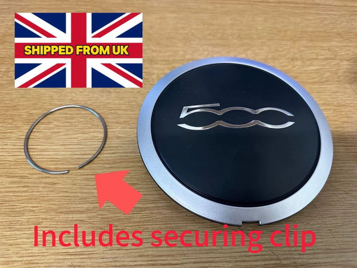 Aftermarket Fiat 500 , HUB CAP SILVERY INCLUDES SECURING CLIP , SINGLE