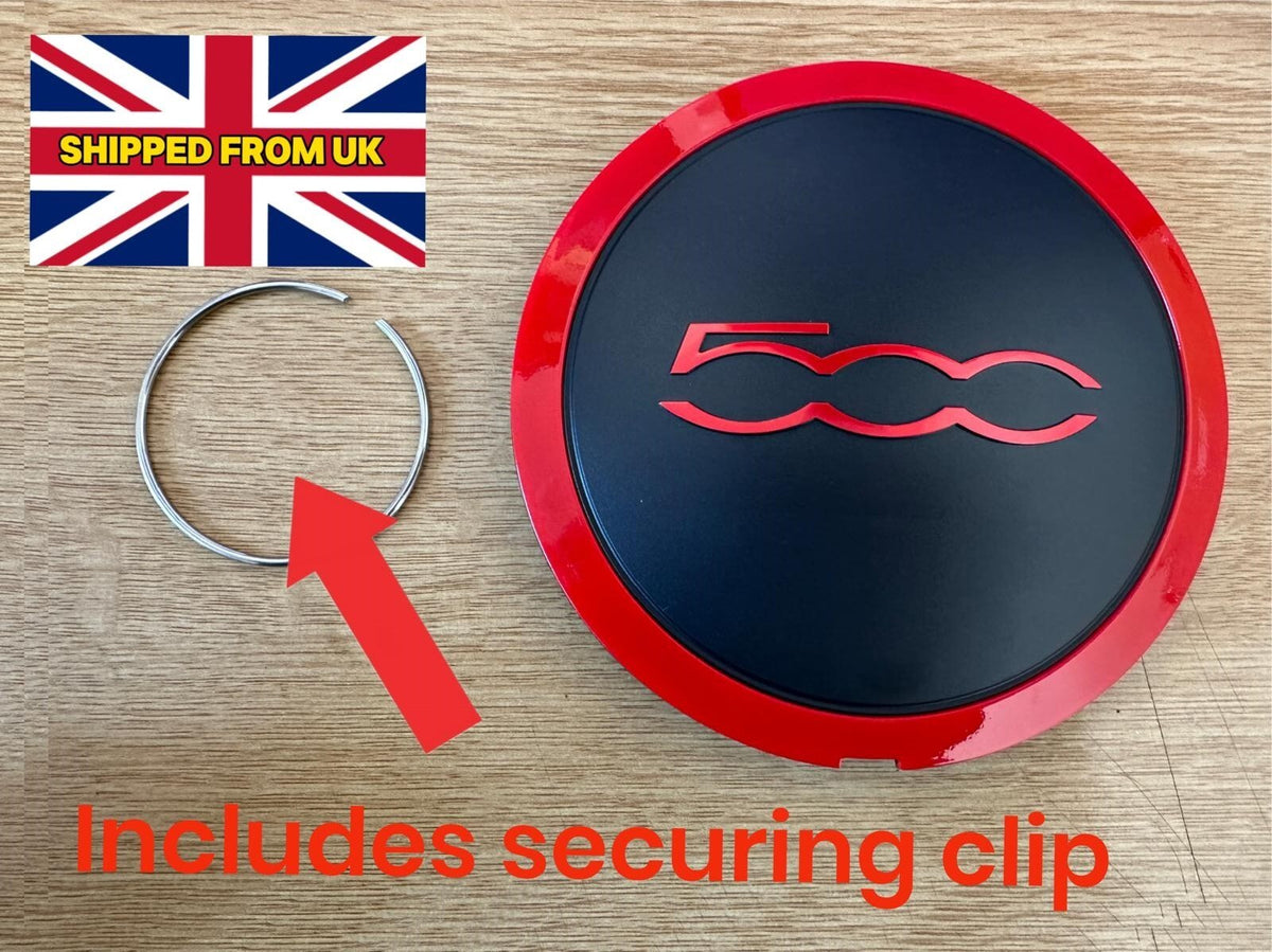 Fiat 500 RED/RED Alloy Wheel Centre Cap 51884863 SINGLE – WITH CLIP