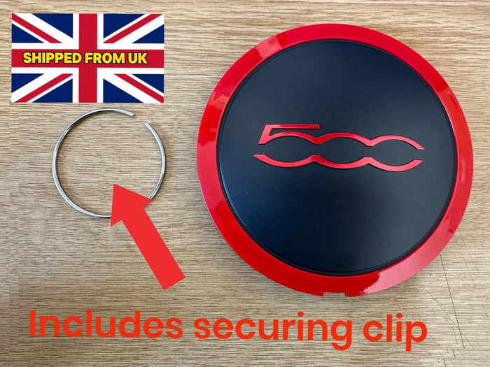 Fiat 500 RED/RED Alloy Wheel Centre Cap 51884863 SINGLE – WITH CLIP