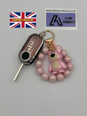 Pink / Pearl bead Key Remote Cover Case For Fiat 500 Punto + others