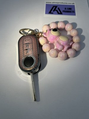 Pink / Pearl bead Key Remote Cover Case For Fiat 500 Punto + others