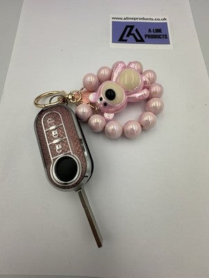 Pink / Pearl bead Key Remote Cover Case For Fiat 500 Punto + others
