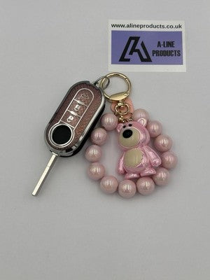 Pink / Pearl bead Key Remote Cover Case For Fiat 500 Punto + others